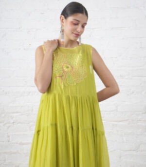 Lime Chanderi Wildflower Dress