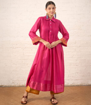 Fuschia Pintuck Chanderi Kurta