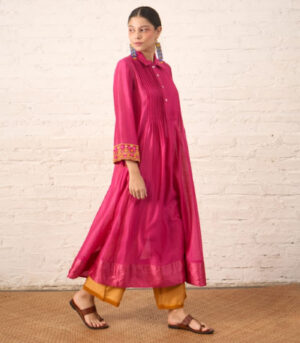 Fuschia Pintuck Chanderi Kurta