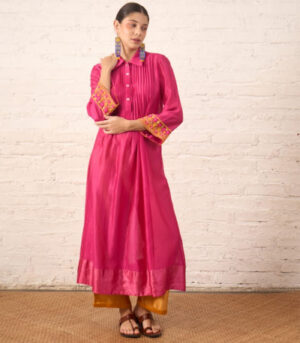 Fuschia Pintuck Chanderi Kurta