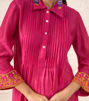 Fuschia Pintuck Chanderi Kurta