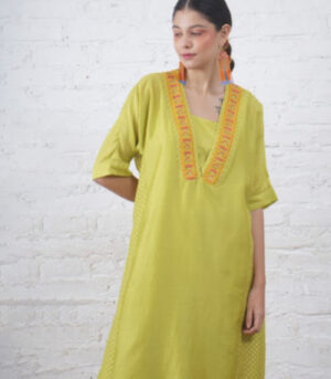 Lime Silk Chanderi Kurta with Fuschia Pants