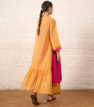 Rust Silk Chanderi Overlay with Fuchsia Inner Set