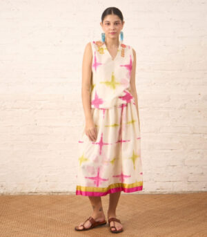 Clamping Silk Chanderi Printed Skirt Top