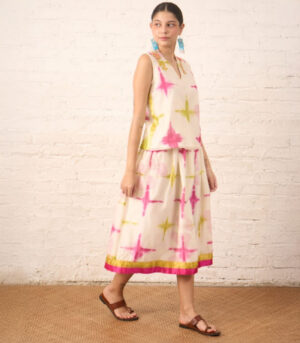 Clamping Silk Chanderi Printed Skirt Top