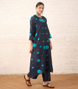 Indigo Silk Chanderi Kurta with Bandhini