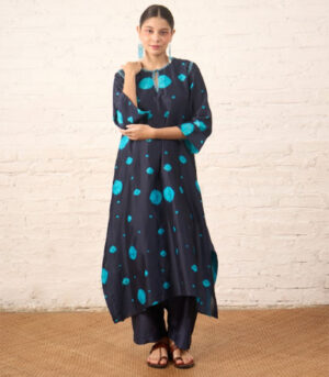 Indigo Silk Chanderi Kurta with Bandhini