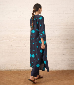 Indigo Silk Chanderi Kurta with Bandhini