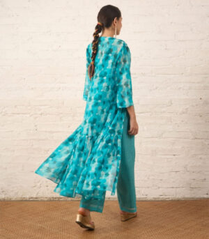 Aqua Printed Overlay with Co‑ordinated Inner and Pants