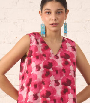 Pink Floral Printed Silk Chanderi Kurta Set