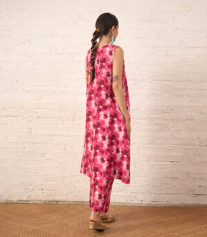 Pink Floral Printed Silk Chanderi Kurta Set