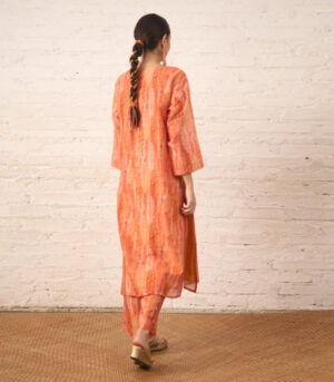 Peach Silk Chanderi Pintuck Kurta with Pants