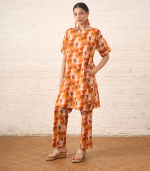 Rust Printed Co‑ord Set with Jacket