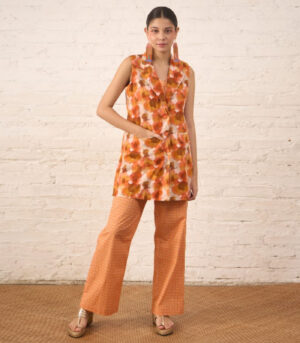 Rust Printed Co‑ord Set with Jacket