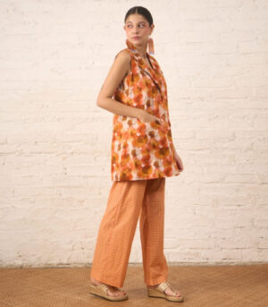 Rust Printed Co‑ord Set with Jacket