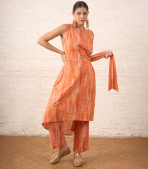 Peach Side Tie-Up Kurta with Pants