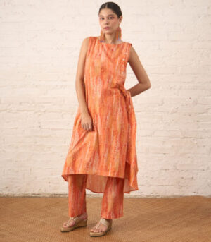 Peach Side Tie-Up Kurta with Pants