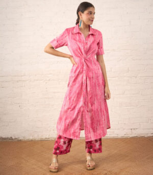 Pink Twist Dress with Printed Pants