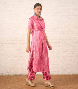 Pink Twist Dress with Printed Pants