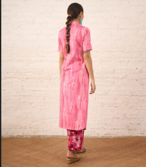 Pink Twist Dress with Printed Pants