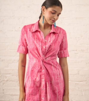 Pink Twist Dress with Printed Pants