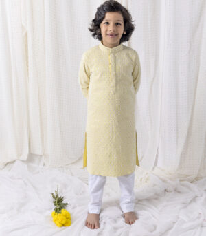 Lemon Sequin And Thread Work Kurta Set