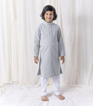 Grey Sequin And Thread Work Kurta Set