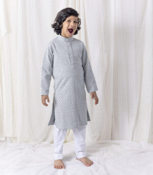 Grey Sequin And Thread Work Kurta Set