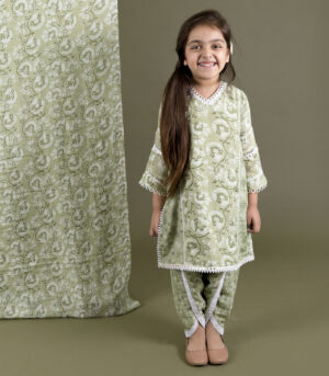 Green Muslin Kurta Dhoti Set