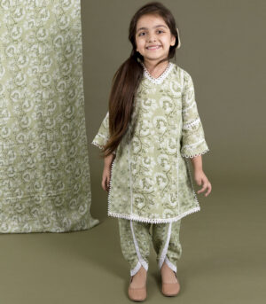 Green Muslin Kurta Dhoti Set