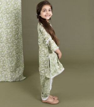 Green Muslin Kurta Dhoti Set