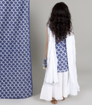 Indigo Kurta With Lurex Skirt And Crushed Mulmul Dupatta