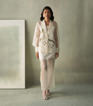 Ivory opacity skirt and sheer jacket
