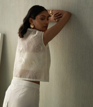 Foliage cropped jacket and trousers set