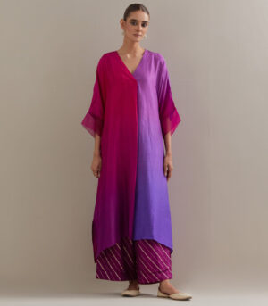 Brinjal Burgandy Ombre Kaftan with Brocade Pants