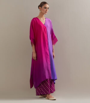 Brinjal Burgandy Ombre Kaftan with Brocade Pants
