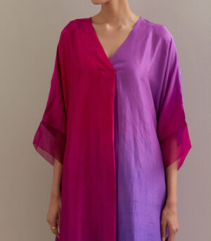 Brinjal Burgandy Ombre Kaftan with Brocade Pants