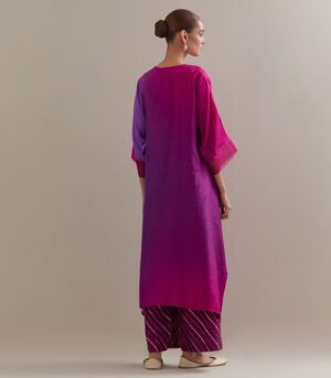 Brinjal Burgandy Ombre Kaftan with Brocade Pants