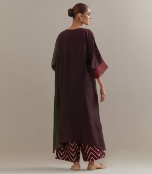 Olive Navy Maroon Ombre Kaftan with Brocade Pants