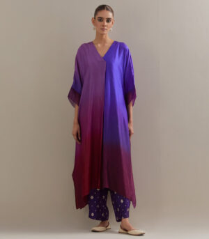 Deep purple Ombre Kaftan with Brocade Pants