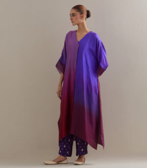 Deep purple Ombre Kaftan with Brocade Pants
