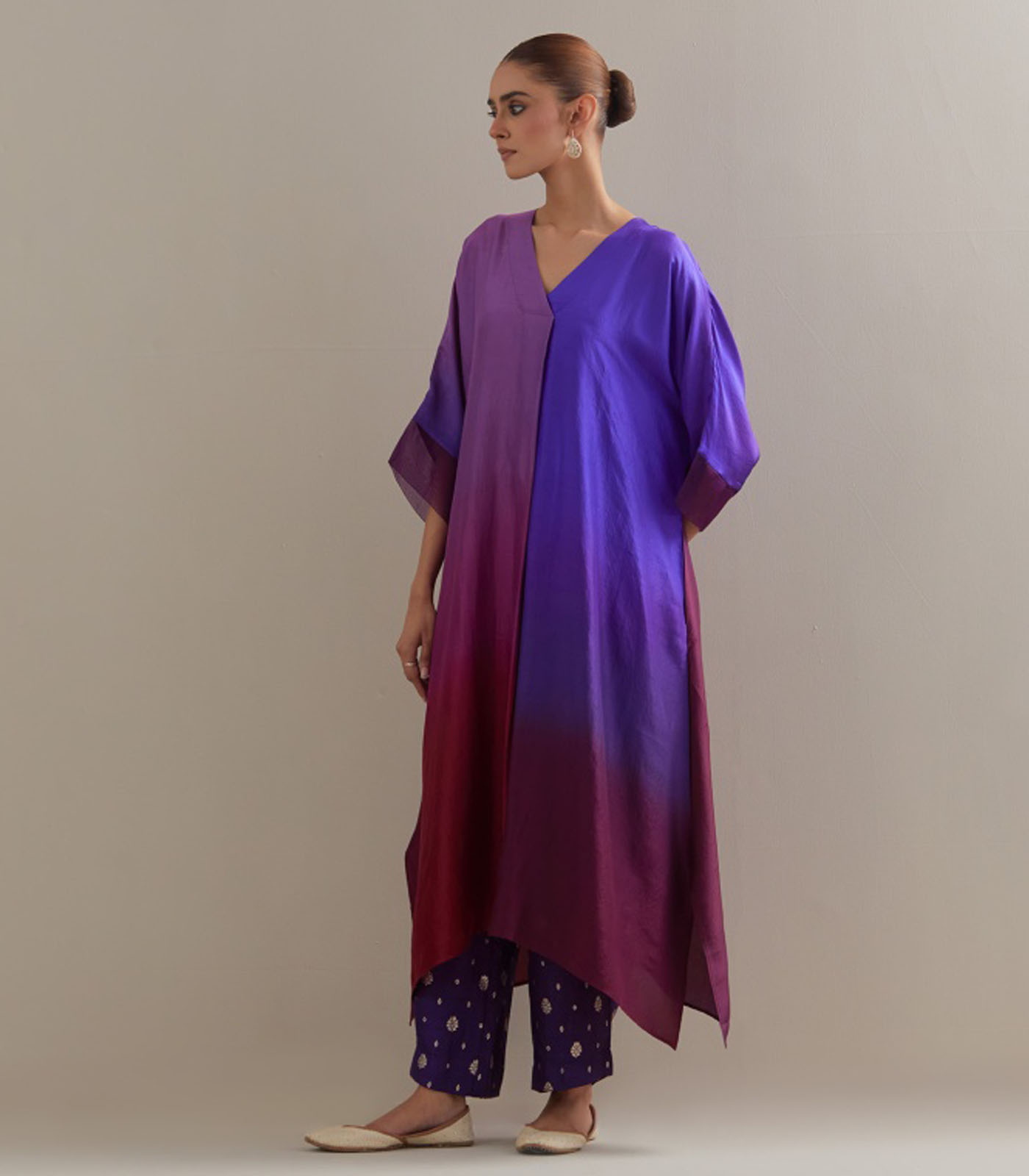Deep purple Ombre Kaftan with Brocade Pants - Image 3