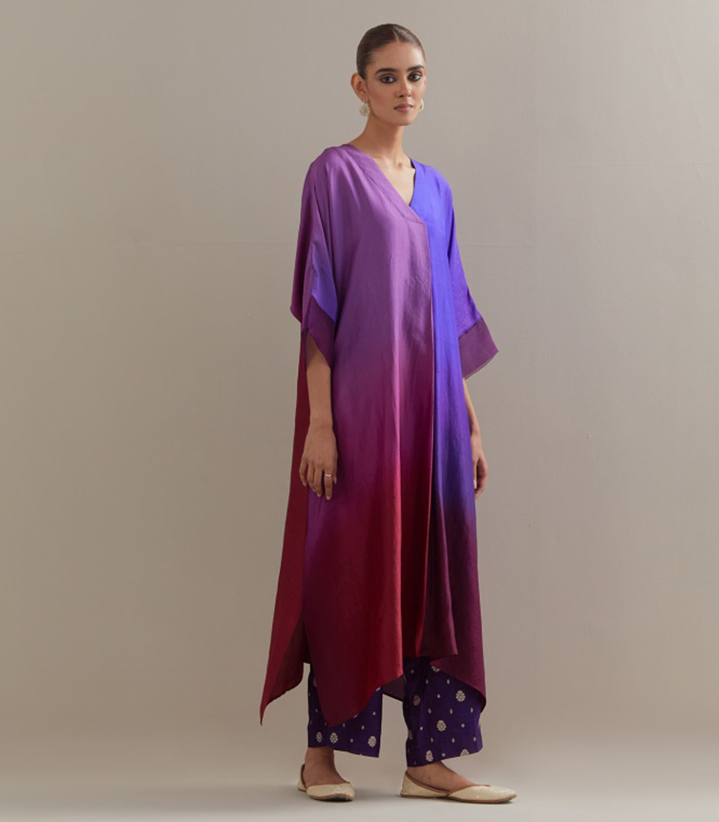 Deep purple Ombre Kaftan with Brocade Pants - Image 4