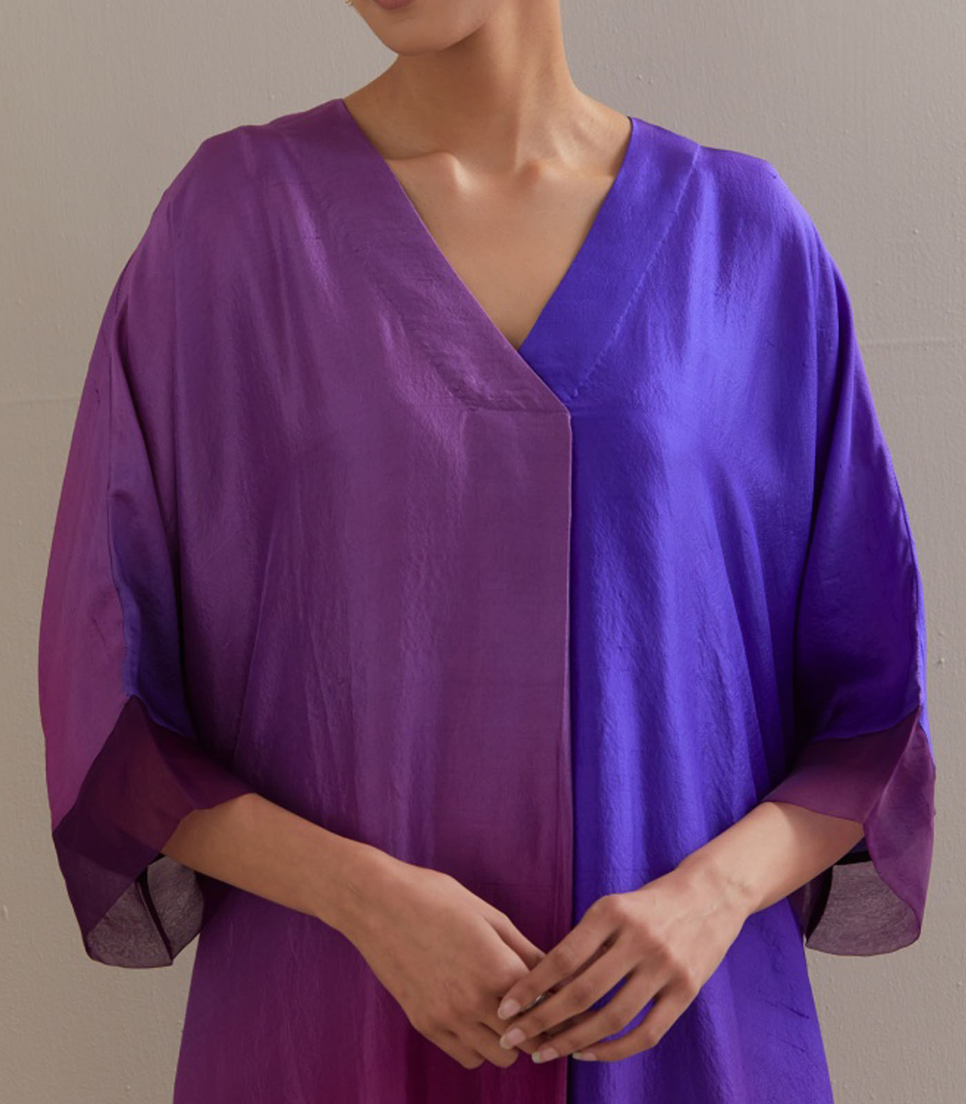 Deep purple Ombre Kaftan with Brocade Pants - Image 5