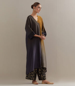 Black Olive Ombre Kaftan with Brocade Pants