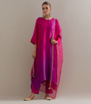 Brinjal Burgandy Ombre silk kurta set