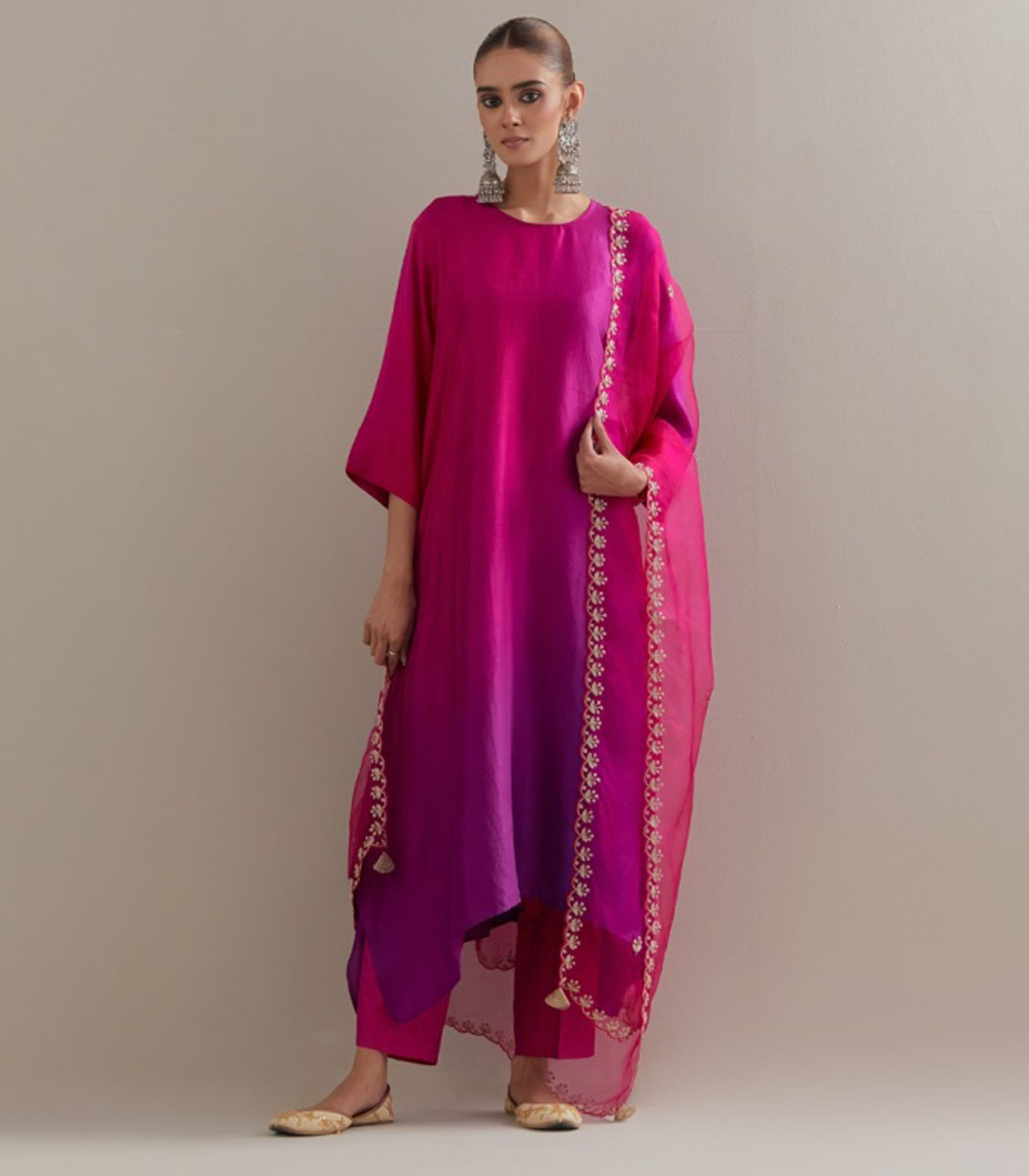 Brinjal Burgandy Ombre silk kurta set