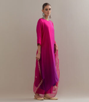 Brinjal Burgandy Ombre silk kurta set