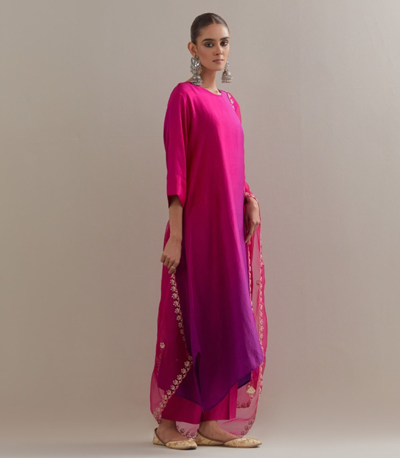 Brinjal Burgandy Ombre silk kurta set - Image 3