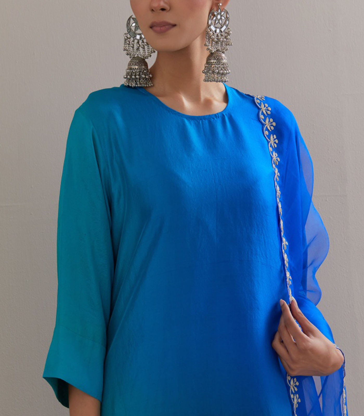 Green blue Ombre silk kurta and cotton silk pants - Image 4